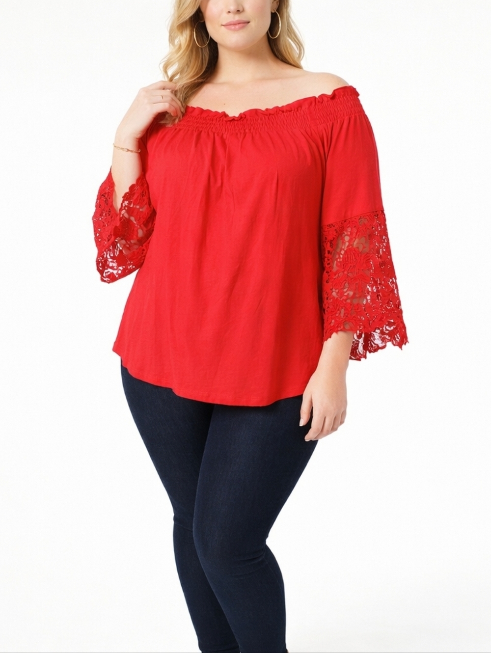 Lane Bryant Elegant Red Lace Trim Women's Top, On/off Shoulder, Size 18/20